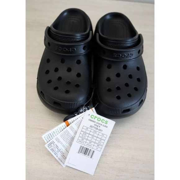 Crocs Classic 207708-001 Unisex Kid's Sz j1 Black Cutie Crush Clogs - Picture 1 of 9